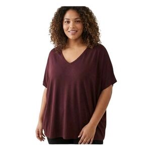 Old Navy Luxe Curved Hem Plus Size Women VNeck Burgundy Crimson Cranberry 3X NWT